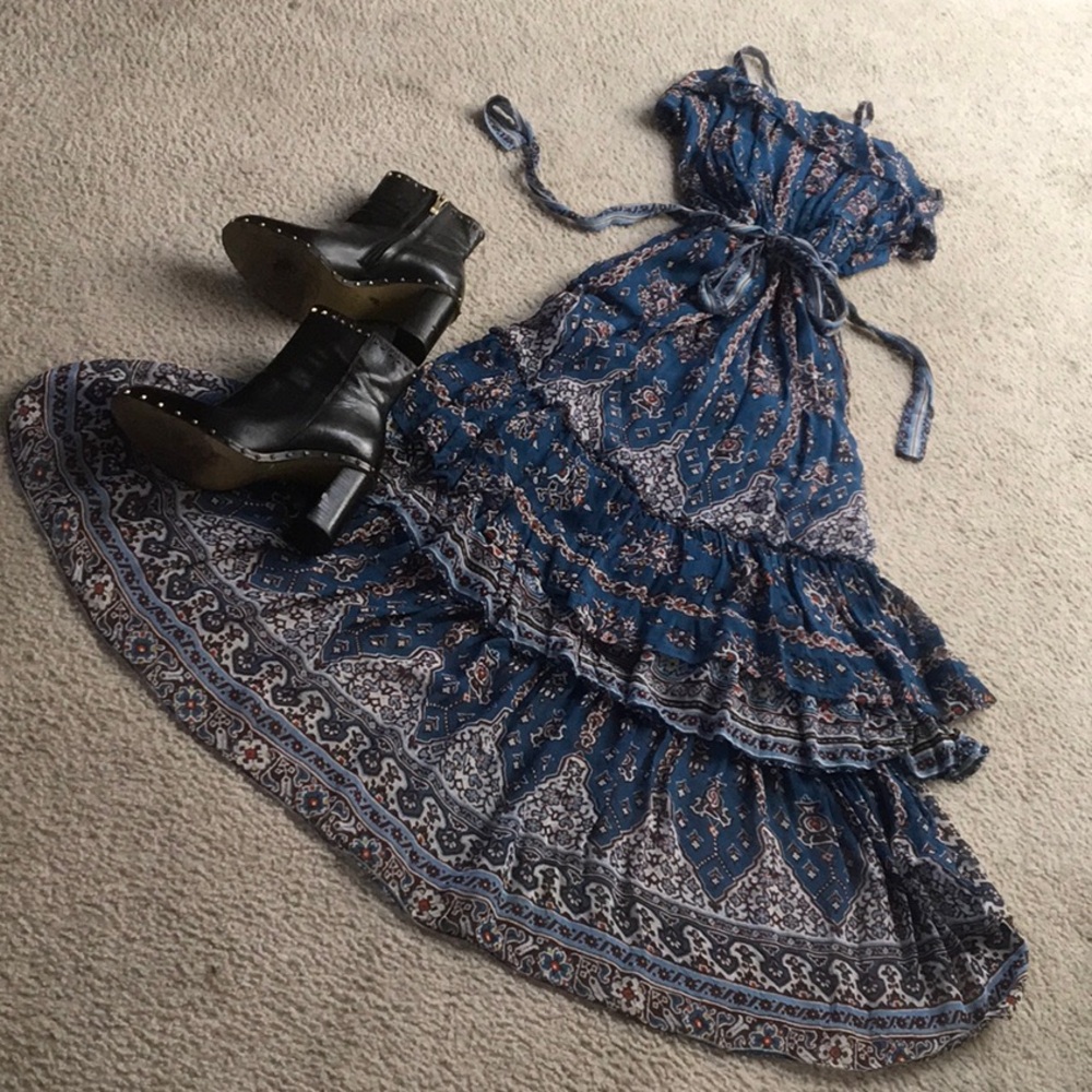Anthropologie Blue Patterned Maxi Dress